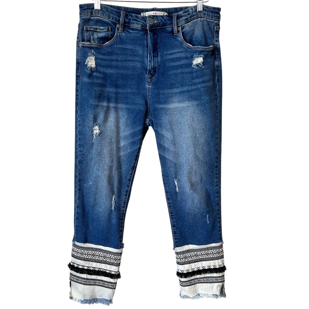 Chelsea & Violet fringe trim boho jeans